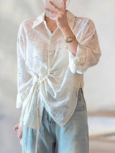 Shalldoer | Áo sơ mi chống nắng không đều phong cách dân tộc dành cho nữ mùa hè mới thoáng khí đẹp áo khoác hở cổ tròn không tay vải cotton