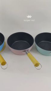 Panci Susu Marble Anti Lengket 18cm Gagang Kayu Warna-Warni