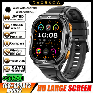 From DAORKOW new in 2025 GPS smartwatch for men 1.96-inch high-definition AMOLED screen Compass Wireless call5ATM waterproof