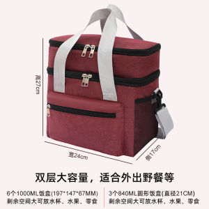 Large Capacity Double Layer Thermal Lunch Box Bag Single Shoulder Picnic Bag for Office Workers Winter Insulated Bento Bag