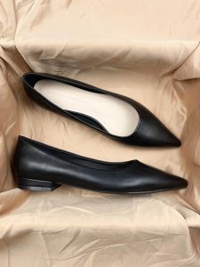 Pointed Toe Soft Leather Flat Bottom Work Shoes Womens Spring Autumn New Black Professional Comfortable Casual Fashion Single Shoes