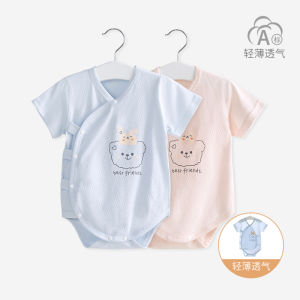 ชุดจั๊มสูทเด็กผ้าฝ้ายสามเหลี่ยมปีนเขาฤดูร้อนรุ่นบางทารกแรกเกิดถึง 18 เดือนเด็กชายและเด็กหญิงแขนสั้น