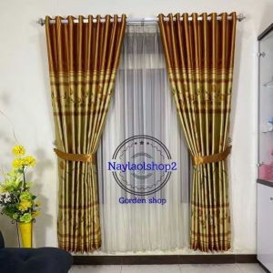 gorden jendela rumah minimalis motif printing tulip model smokring desain mewah kualitas premium
