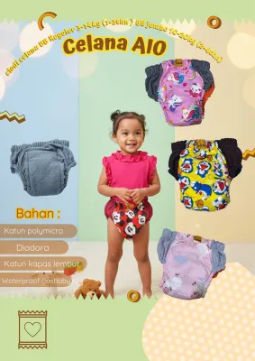 (3BIJI)CLODY CELANA TINGGAL SLUP Clodi Anak Clodi popok cuci ulang Clodi murah Clodi Aio