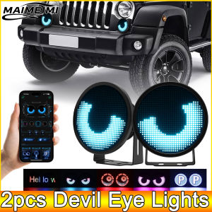 RYSJM | AD 2pcs Devil Eye Lights 3inch APP LED Screen Blink Angel Eyes Fog Light DIY Multimedia Player Dynamic Eye Lights Car Headlamps