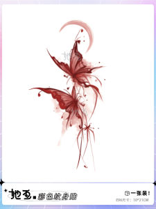 สติ๊กเกอร์รอยสักกันน้ําผีเสื้อพระจันทร์สีแดงสําหรับผู้หญิงที่มีความรู้สึกระดับพรีเมียมและการออกแบบสไตล์จีนเหมาะสําหรับการแสดงบนเวที