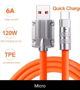 Kabel Data Bahan Silikon Micro USB Type-C Lightning fast Charging 120w 10A
