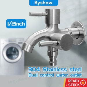 Byshow 304 Stainless Steel Faucet Bathroom Toilet 2 Way Angle Valve Two Way Tap Hand Bidet Holder Hose Paip Spray Set Double Water Tap Multifunctional Two 1 in 2 out Faucet Kepala Paip Air 水龙头两通