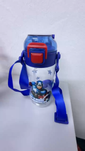 💖Ready Stocks💖450ml Kids Water Bottle with Straw & Lanyard | Cute Cartoon Drinking Bottle for School Children