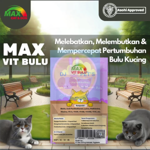 Max Cat & Dog Max Vit Bulu Suplemen Bulu Sehat untuk Kucing - Melebatkan Melembutkan dan Mempercepat Pertumbuhan Bulu - 1 Sachet Isi 5 Kapsul - Asohi Approved
