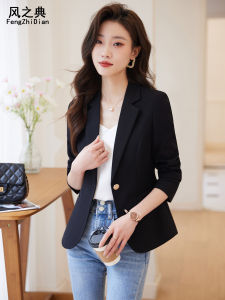 Black Casual Short Suit Jacket for Women 2025 New Style Versatile Ladies Top Fashionable Slim Fit Polyester Blend