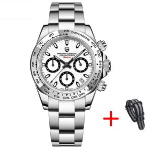 PAGANI DESIGN Mens Quartz Wristwatch Stainless Steel Bezel Luxury Sapphire Glass Chronograph VK63 Reloj Hombre