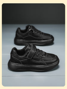 Leather Sport Shoes for Boys And Girls Soft Bottom Waterproof Spring Autumn Middle School Students Black Shoes Fashionable