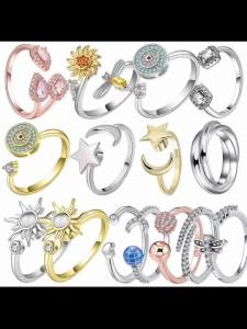 Womens Spinner Ring Luxury Four Clover Flower Rings For Man Gold Color Anti-stress Anxiety Fidget Ring 925 Silver Jewelry Gift