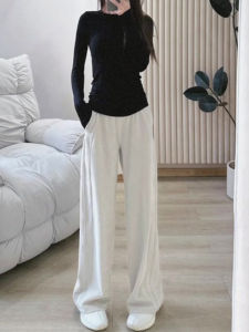 High Waist Straight Leg Casual Sports Pants Womens Loose Fitting Slimming Drapey Floor Length Wide Leg Rice Noodle Pants