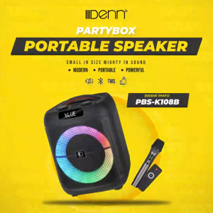 DENN PBS-K108B(H) 8" AC/DC Partybox Speaker with 1 Handheld Microphone
