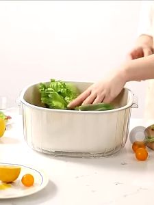 Rổ rửa rau củ quả thiết kế hai lớp dày dặn chất liệu nhựa PP