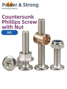 POWER&STRONG | Nickel-plated Cross Recessed Slanted Flat Head Anti-loosening Screws and Nuts M6