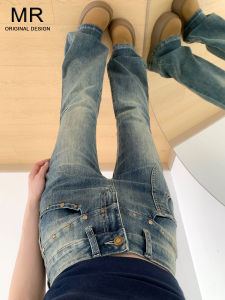 American Style High Waist Bell Bottom Jeans Womens Slimming Tapered Bootcut Pants Casual Wear Zipper Closure Denim Jeans