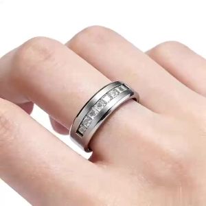 Stainless Steel Rings For Men Square Cubic Zircon Ring Wedding Bands Fashion Jewelry Accessory Wholesale Size 7-13