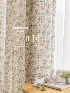 Rustic Linen-Style Grommet Red Cherry Pattern Light-Transmitting Curtain