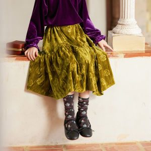 Little Naive | Floral Crinkle Retro Velvet Skirt