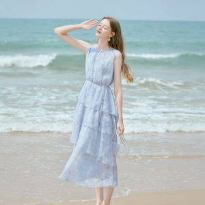 XIANGYING | French Holiday Style Sleeveless Chiffon Dress