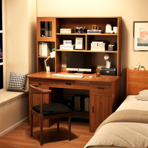 Desk Bookshelf Integrated Desk Burlywood Computer Desk Desktop Study Table Student Desk Bedroom and Household Desk Yi