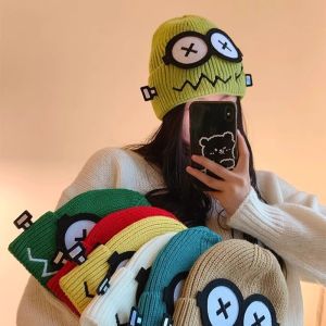 Womens Funny Cute Knitted Woolen Hat for Autumn Winter Cartoon Design Warm Cold Proof Face Slimming Feature