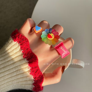 Cute Cartoon Kids Ring for Women in Acrylic Resin Unique Design Simplicity Rainbow Ring Trendy Japan and South Korea Style