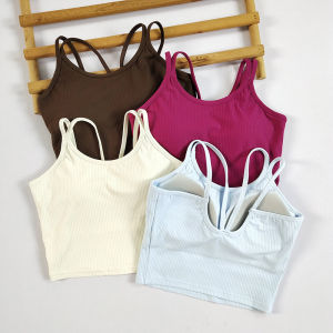 Sports Bra Womens Fitness Tank Top Shock Absorption Breathable Thin Strap Pilates Integrated Cup Bra Nylon Fabric Quick Dry