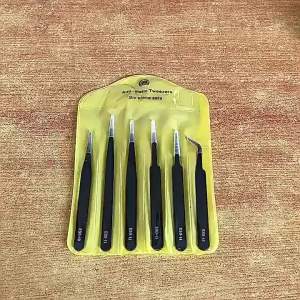 6pcs Precision Long Tweezers Set ESD Anti-Static Stainless SteelTweezers Repair Tools For Electronics Repair Soldering Craft