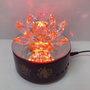 Fengshui 8 Auspicious Symbol Stand with Yellow Crystal Lotus Flower Prayer Song Music For Altar Living Room Blessing