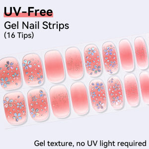 16 Tips UV Free Gel Nail Strips-Easy Apply Press On Nails DIY Manicure Set No Harm Nail Art False Nails Alternative