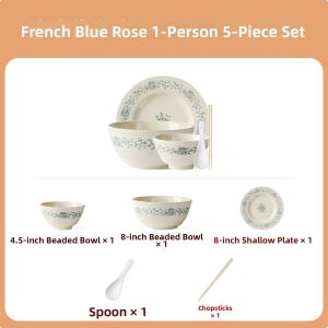 THREE LIFE | Blue Rose Underglaze Colored Ceramic Dinnerware Set