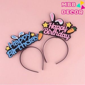 Phụ Kiện Sinh Nhật Bờm tai thỏ chữ Happy Birthday có đèn băng đô cài tóc phụ kiện kèm đèn led độc đáo