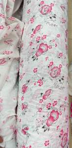 VẢI BOI THÊU IN HOA HỒNG CÓ KIM TUYẾN