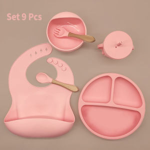 HIPPOLAND  9 in1 Celemek Makan Bayi Mangkok Sendok Anak Bayi Silikon Peralatan Makan Bayi 466