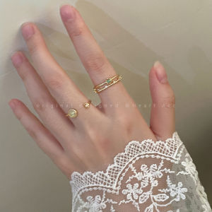 แหวนเปิดสีทองสำหรับผู้หญิง ดีไซน์ฝรั่งเศส แหวนนิ้วชี้สไตล์วินเทจ แหวนทรงกลมประดับเพชรเทียม แหวนแฟชั่นสำหรับผู้หญิง