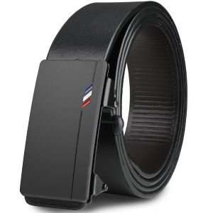 Black Mens Automatic Ratchet Belt Tooth-Free Sliding Buckle Dress Jeans Business Daily Wear Fashion Versatile Waistband
