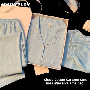 HANQIANNUO | Cute Dog Cartoon Womens Long Sleeve Sleepwear Set Cloud Cotton Pajama Set for Spring Summer Autumn Comfortable Lounge Wear