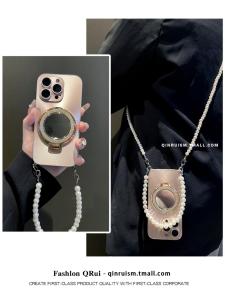 Champagne Gold High-End Phone Case with Mirror Stand for  17/16/15promax 14plus 13promax 12mini 11 Protective Cover