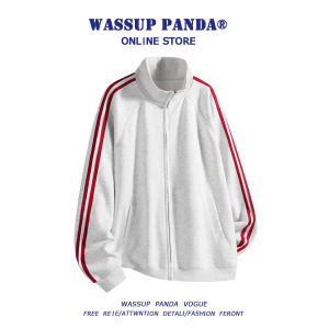Wassup Panda American Retro Zipper Hoodie Mens Autumn Trendy Brand Couples Open Cardigan Sweatshirt Stand Collar Long Sleeve