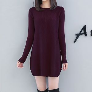 plus Size A-Line Sweater Womens Midi Length round Neck Loose Fitting Knitted Top Slimming Base Layer Shirt Commute Style