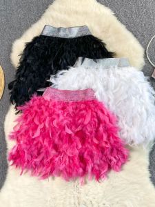 Elegant Short Party Dress with Feather Patchwork Heavy Embroidery Birthday Celebration Half-length Skirt for Young Women