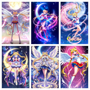 DIY Winged Sailor Moon Diamond Painting Magic Moon Star Anime Character Modern Wall Decoration for Living Room Bedroom