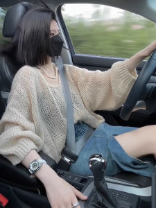 Korean Style Womens Knitted Sweater Base Layer Inner Wear Summer New Arrival Lazy Style Top Long Sleeve round Neck Pullover