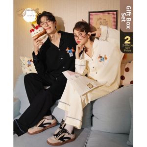 GONGDIE | Couple Dachshund Printed Cotton Sleepwear Long Sleeve For All Seasons