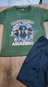 Baju Kaos Setelan Anomali Tung Sahur Anak Laki Laki Motif Assassinino Cappucino 1 - 10 Tahun - DTF