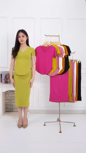 PROMO 11.11 Setelan Crop Top V-Neck Oval - Set Bpdycon Belah Samping 028